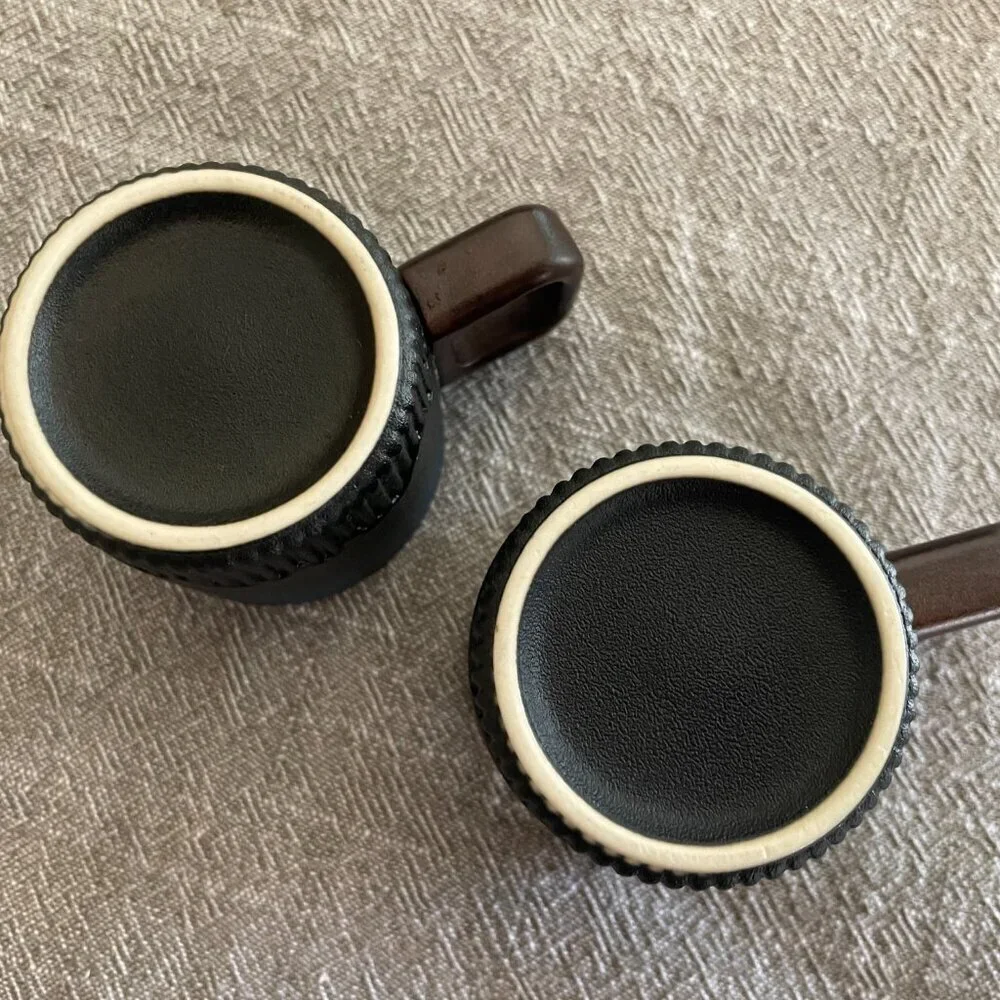 Set of 2 2 oz. Ceramic Navy Orange Rim Expresso Demitasse Cup Mugs